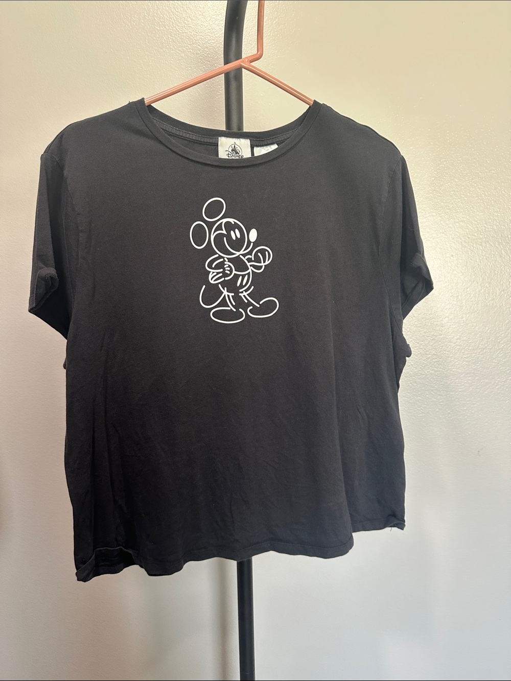 Disney Black Short Sleeve Tee with White Mickey Outline
